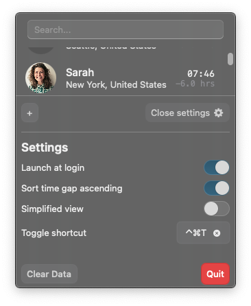 TimezonePal Settings Screenshot